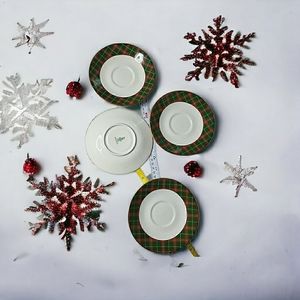 Royal Doulton English Porcelain Tartan Coffee Saucers Vintage 1986 Plaid Holiday